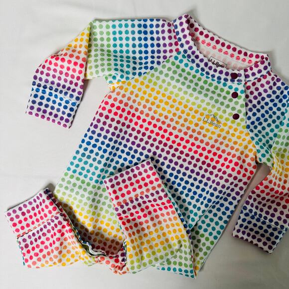 L.L. Bean Rainbow Dots Wicked Warm Under One-Piece Sz 3-6 mo - Picture 2 of 8